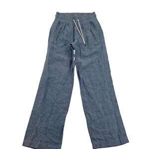 Athleta Cabo Linen Wide Leg Pants Blue Chambray Drawstring Pockets Womens 0 Cozy